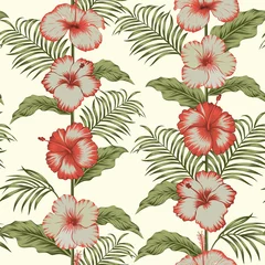 Foto op Canvas Tropical hibiscus fabric seamless composition trendy pattern © berry2046