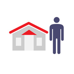 Man and House Icon. House Seller, buyer, vendor, asistant, and owner concept symbols. Vector illustration.