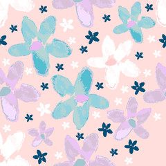 Fototapeta premium floral seamless pattern with hand drawn watercolor flowers and line art style flowers
