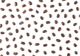 Pattern of coffee beans isolated on white background