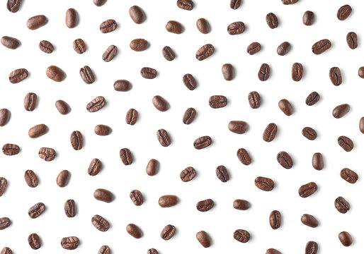 Pattern of coffee beans isolated on white background - Powered by Adobe