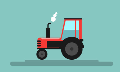 Red Farm Tractor. Flat color style vector illustration.