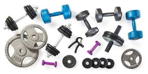 Gym equipment on white background with clipping path