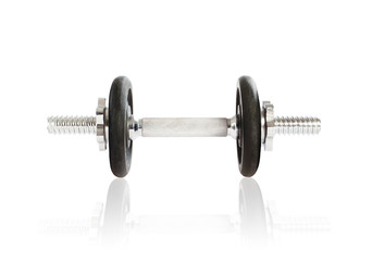 Metal dumbbell on white background