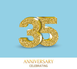 35th anniversary card template with 3d gold colored elements.