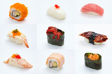 Sushi Roll - Maki Sushi pieces collection isolated on white background