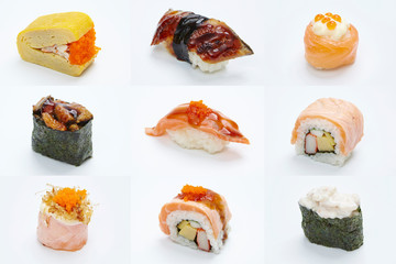 Sushi Roll - Maki Sushi pieces collection isolated on white background