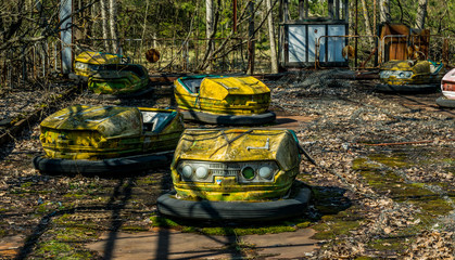 Old abandoned attraction in the city of Pripyat, Ukraine. The consequences of a nuclear explosion...