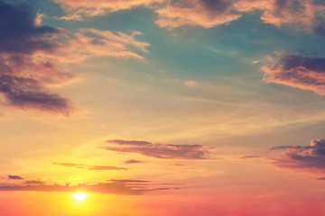 Naklejka na ściany i meble Natural sunset or sunrise with vibrant colors. Dramatic colorful sky background