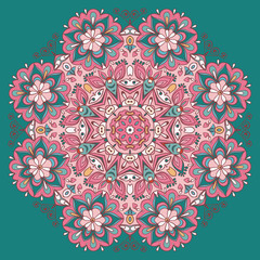Round vector colorful hand drawn mandala