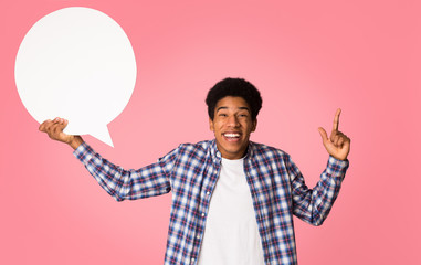 Omg, its unbelievable! Guy holding blank speech bubble