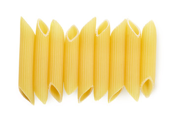 Pasta penne isolated on white background.