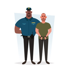 Strong Policeman Arresting a Criminal. Cartoon Style. Vector Illustration