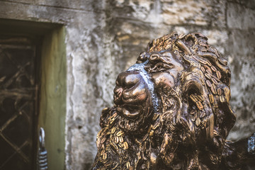 Metal lion statue on Market Square, Lviv, Ukraine