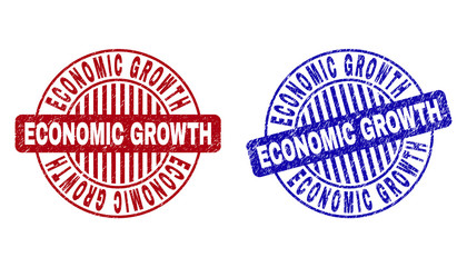 Grunge ECONOMIC GROWTH round stamp seals isolated on a white background. Round seals with grunge texture in red and blue colors.