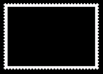 Postage stamps. Clear blank photo frame isolated