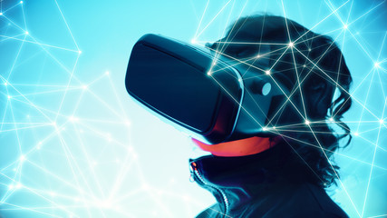 VR technology wearable equipment creative tech innovation, girl testing online virtual game