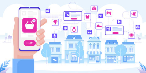 Online Shopping and Delivery of Purchases. Ecommerce Sales