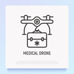 Mediine drone delivery thin line icon. Modern vector illustration.