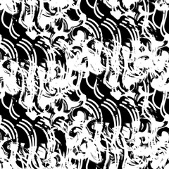 Fototapeta premium Seamless pattern marine design. Black and white print with twirl waves. Watercolor effect. Suitable for bed linen, leggings, shorts and fashion industry.
