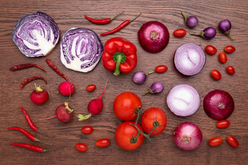 top view of vegetable in red color tone