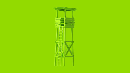 Lime Green Old Rickety Watch Tower with Ladder 3d illustration 