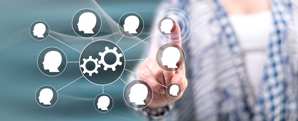 Woman touching a teamwork concept