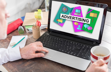 Advertising concept on a laptop screen