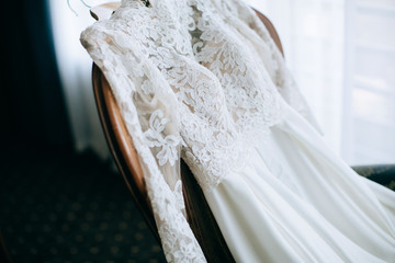 Bride morning. Wedding details. gorgeous wedding dress