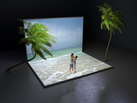 Young Couple On The Virtual Sea Beach