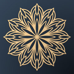 Laser cutting mandala. Golden floral pattern. Oriental silhouette ornament. Vector coaster design.