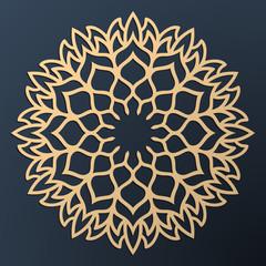 Laser cutting mandala. Golden floral pattern. Oriental silhouette ornament. Vector coaster design.