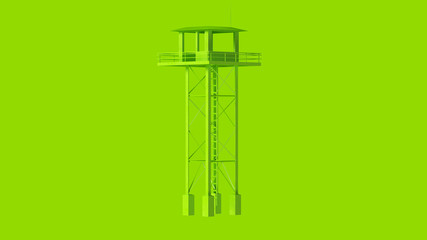 Lime Green Tall Watch Tower with Ladder 3d illustration 