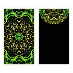 The Front And Rear Side. Mandala Design Elements. Wedding Invitation, Thank You Card, Save Card, Baby Shower. Vector Illustration. Black green color