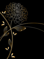 Floral pattern with golden flowerchrysanthemum. Element for design. Hand-drawing vector illustration.