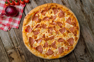 pizza Hawaiian with pineapple and chicken