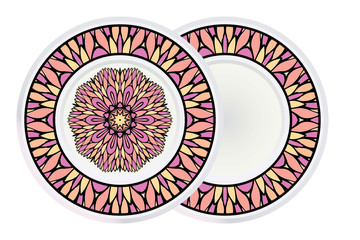 Set of Vector Pattern With Abstract Floral Round Ornament and round frame. Oriental Pattern. Indian, Moroccan, Mystic, Ottoman Motifs. Anti-Stress Therapy Pattern