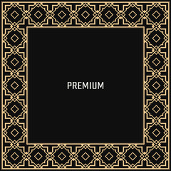Obraz premium Vector geometric frame in Art Deco style. Square abstract element for design. Light golden lined shape. Sandblasting ornament.