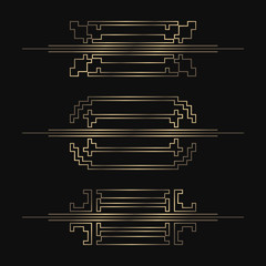 Art Deco dividers collection. Vector golden separators. Retro design elements.