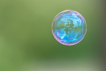 soap bubbles flying in the air