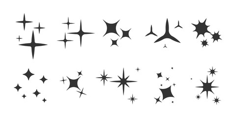 Set of Black Sparkles Symbols. Glowing light effect stars and bursts