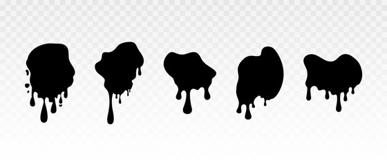 Dripping paint, liquid stains. Set of dripping circle paint. Current liquid. Paint flows