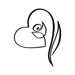 Rose flower concept. Continuous line hand drawing calligraphic vector logo. Scandinavian spring floral design element in minimal style. black and white