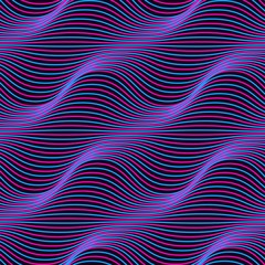 Ultra violet seamless pattern with wavy lines. Purple mystery ultraviolet luminescence background.