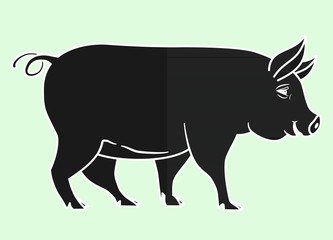 Pig, Black piglet silhouette isolated on light background
