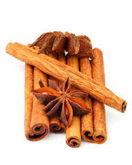Cinnamon and anise spices isolated.