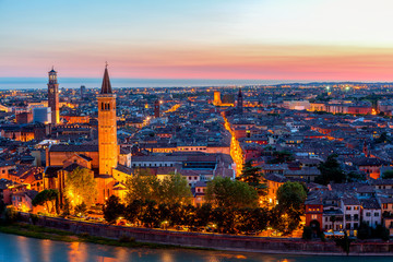 Fototapeta na wymiar Beautiful sunset aerial view of Verona. Veneto region in italy. Verona sunset cityscape.