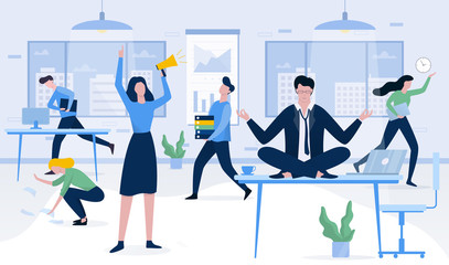 Businessman sitting on the table in lotus pose during deadline