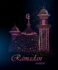 Ramadan greeting card with polygonal mosque