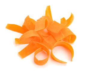 Carrot shavings on white background